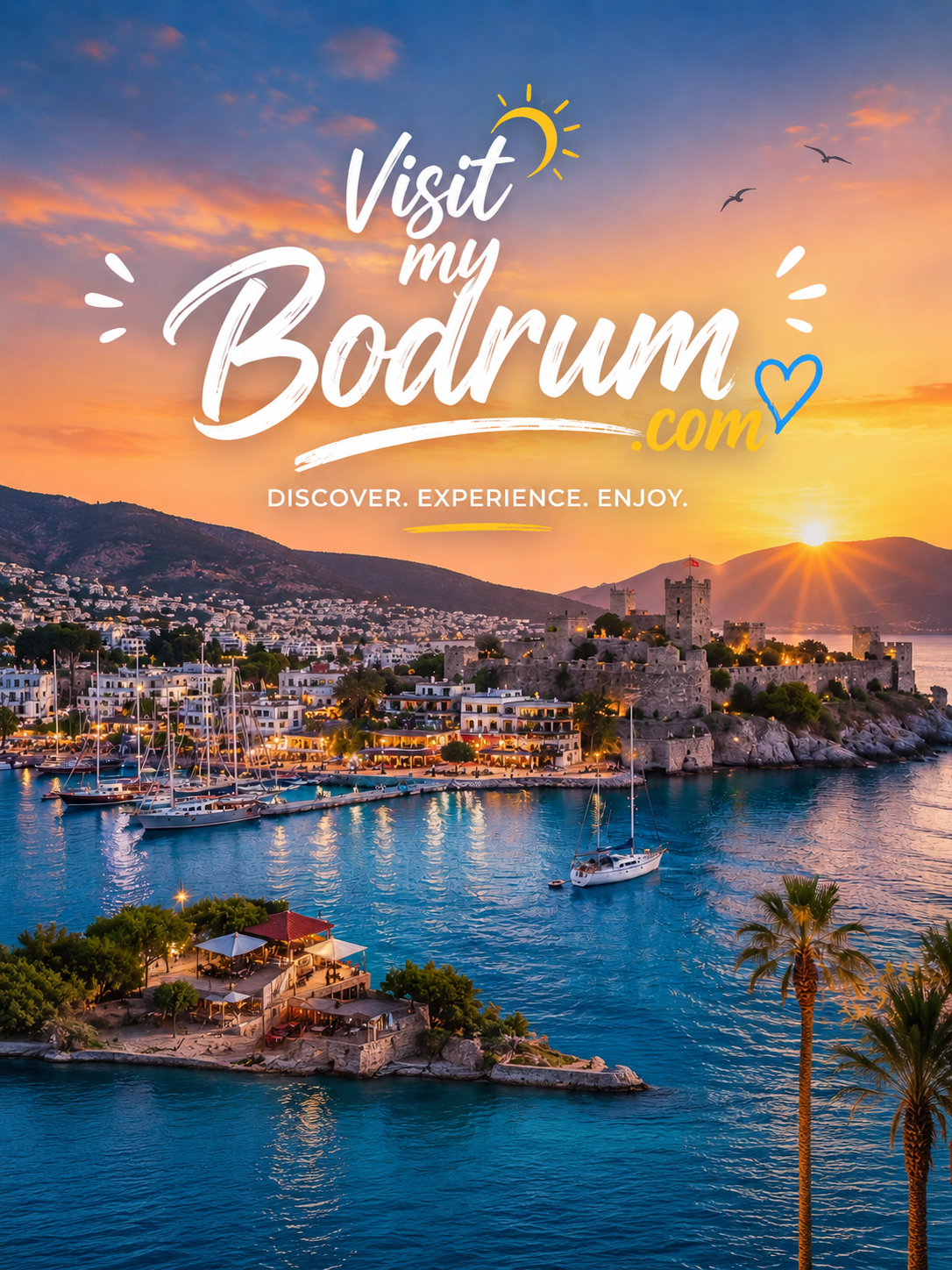 Visit My Bodrum — sunset over Bodrum Castle, marina and Aegean sea